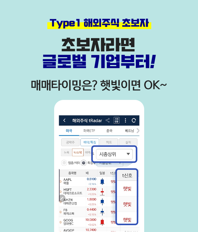 'Type1 해외주식 초보자' 초보자라면 글로벌 기업부터! 매매타이밍은? 햇빛이면 OK~