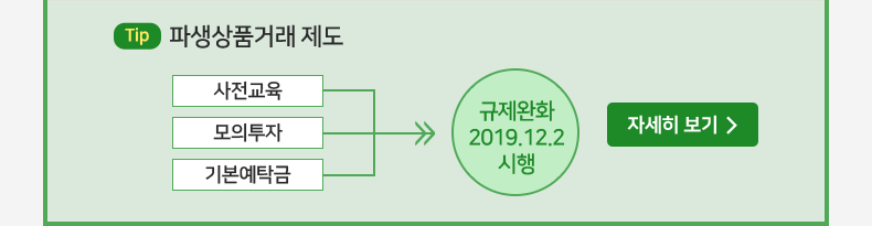 Tip 파생상품거래 제도: 사전교육,모의투자,기본예탁금의 규제완화 2019.12.2시행 - 자세히보기