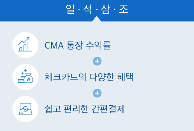 일석삼조 : CMA 통장 수익률 + 체크카드의 다양한 혜택 + 쉽고 편리한 간편결제